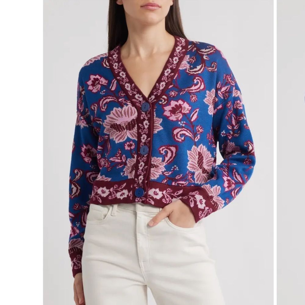 Farm Rio Women's Flower Delicacy Jacquard Cardigan A